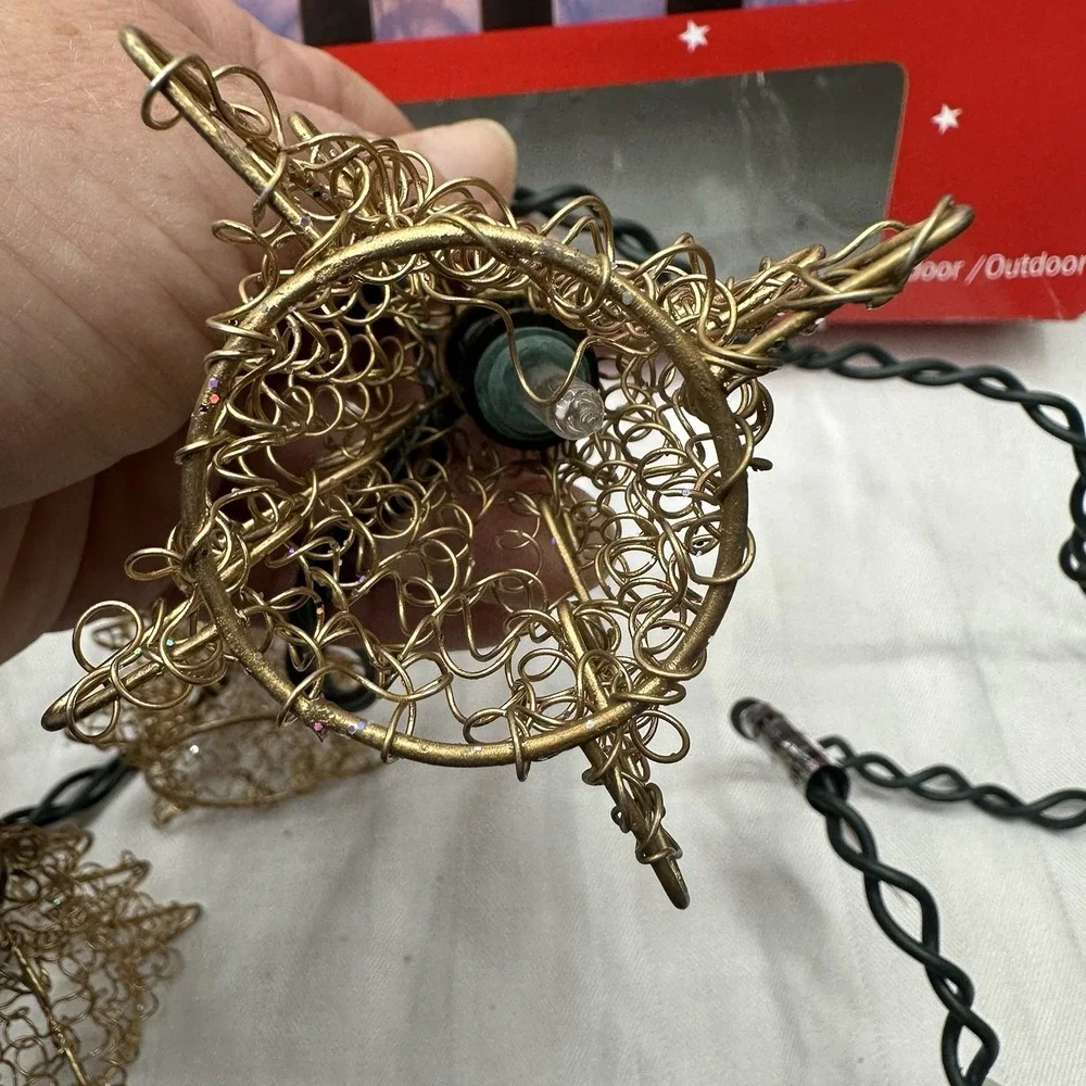 Jc Penny's Christmas string‎ lights gold tone Wire Christmas trees Stars Vintage
